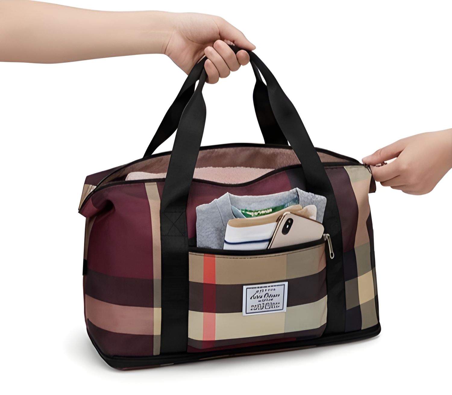 Expandable Plaid Travel & Gym Duffel Bag