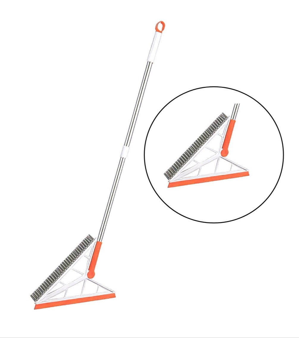 2-in-1 V-Shape Floor Scrub Brush with Long Handle & Squeegee