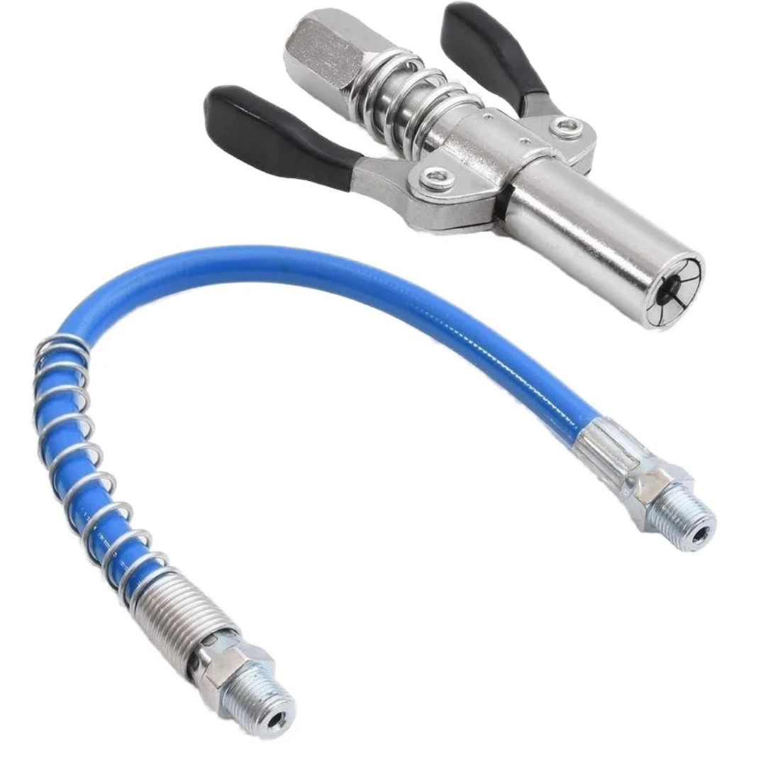 Locking Grease Gun Coupler with Flexible Hose