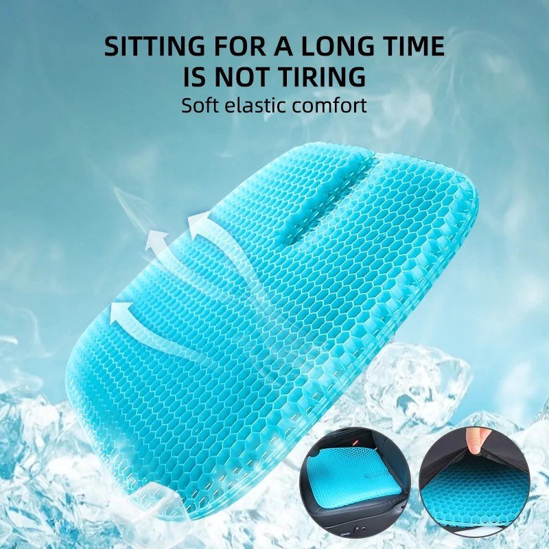 Sky-Blue Honeycomb Gel Seat Cushion 45×42×3 cm with Washable Cover