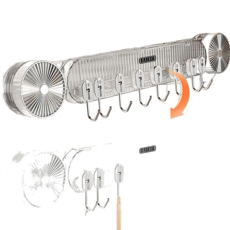 Suction-Cup Kitchen Wall Rack for Knives and Utensil Hooks