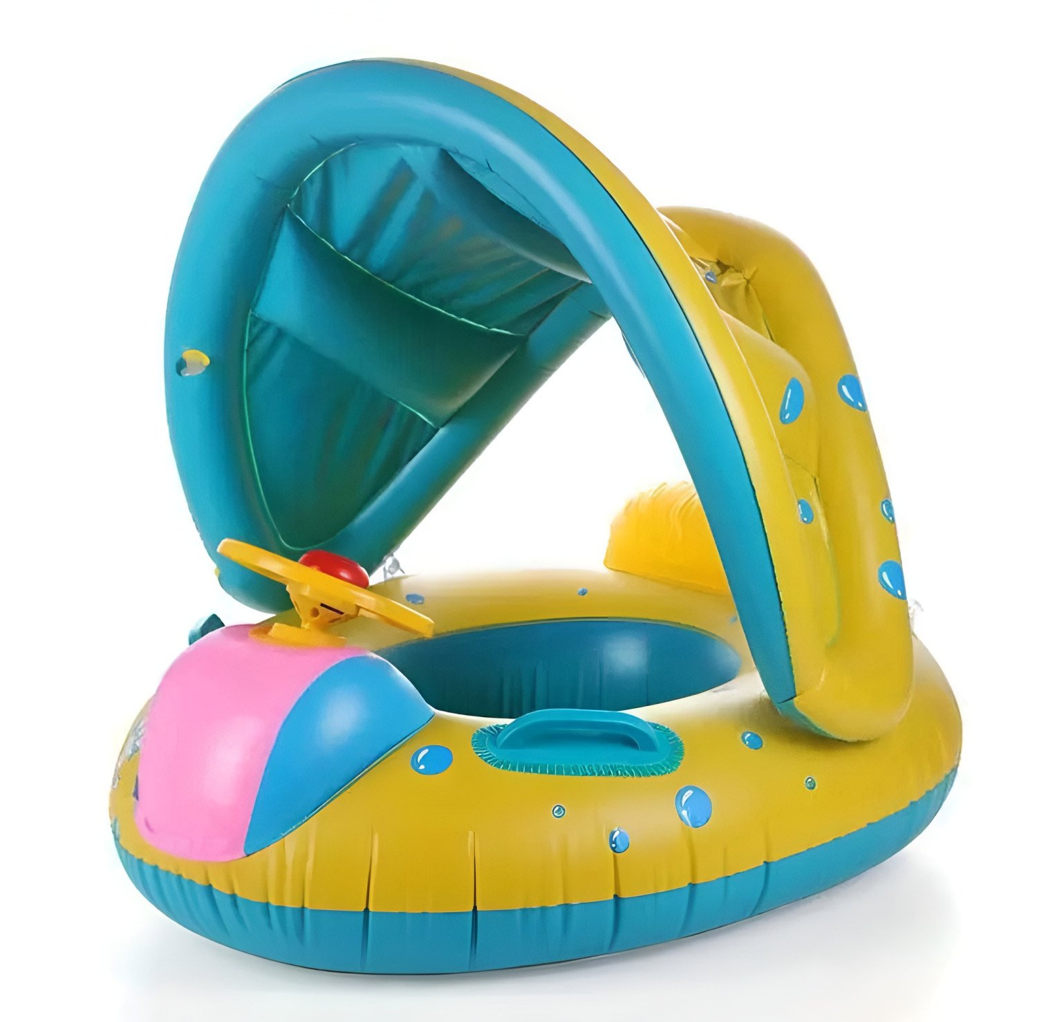 Baby Pool Float with Sun Protection Canopy and Steering Wheel