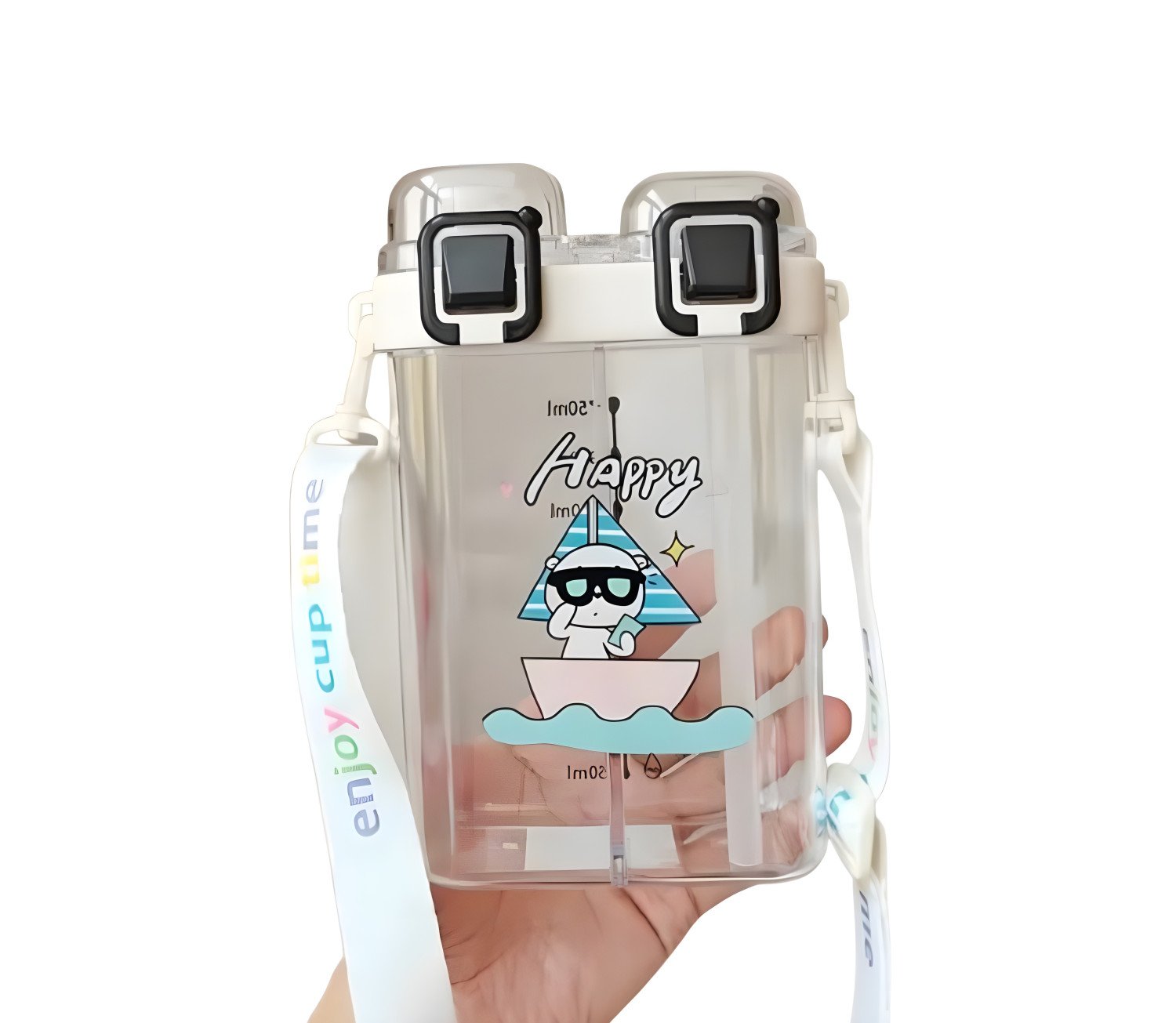 Dual Compartment Water Bottle with Straw and Adjustable Strap