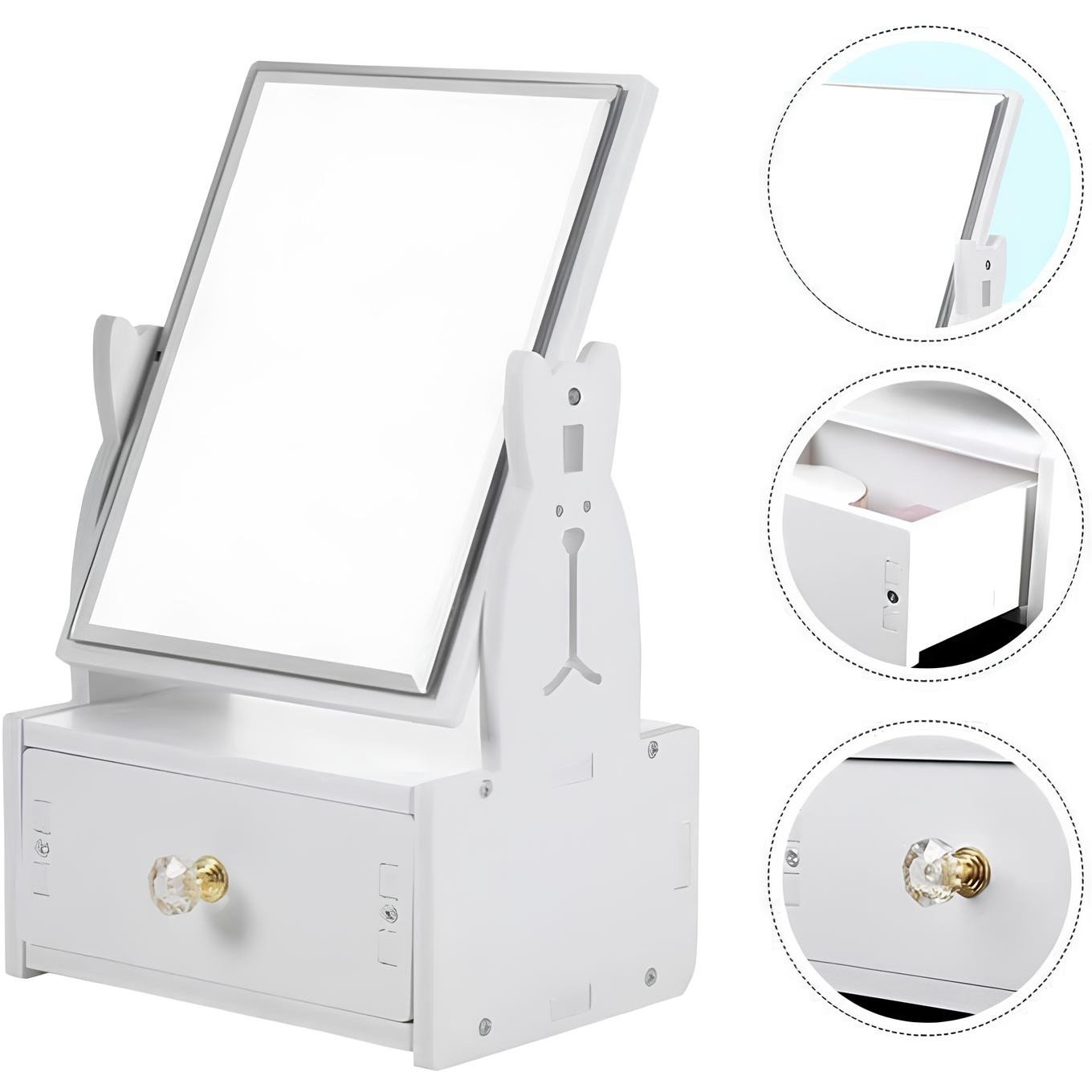 Desktop Vanity Mirror with Integrated Storage Drawer