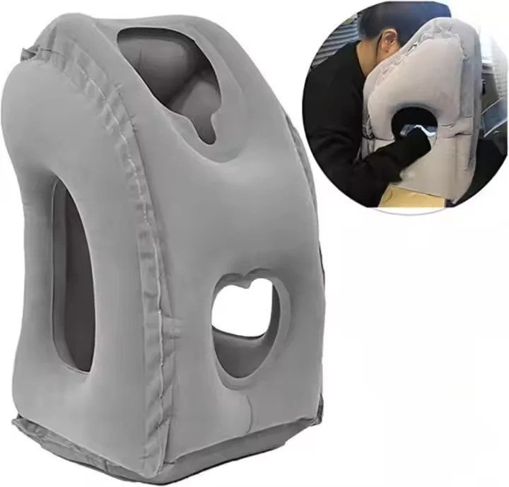Inflatable Travel Nap Pillow About 30×28×50 cm, Grey or Black