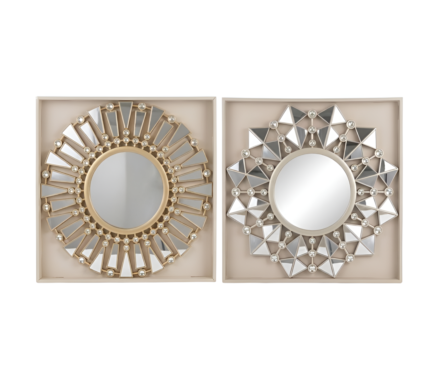 Luxury Geometric Crystal-Studded Sunburst Wall Mirror