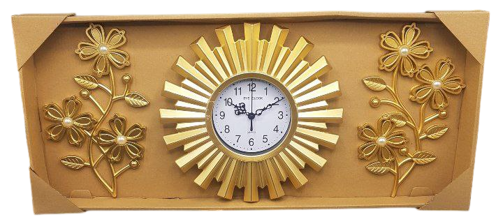 Luxury 3-Piece Golden Sunburst Wall Clock & Floral Art Set