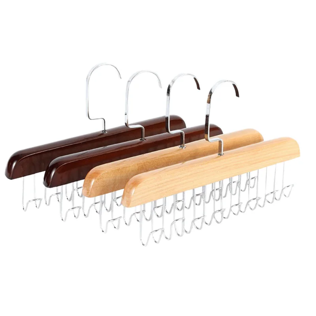 Multi-Hook Wooden Space-Saving Hanger for Accessories and Camisoles
