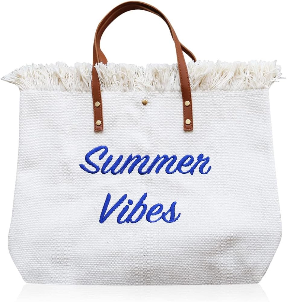 Summer Vibes Fringe Canvas Tote Bag