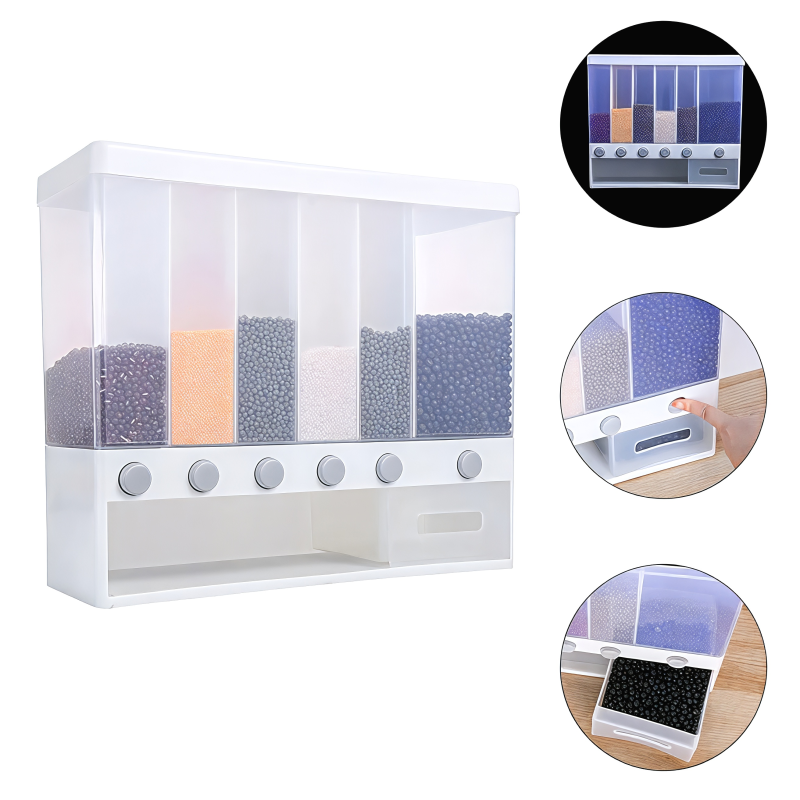 Wall-Mounted 6-Grid Cereal and Grain Dispenser