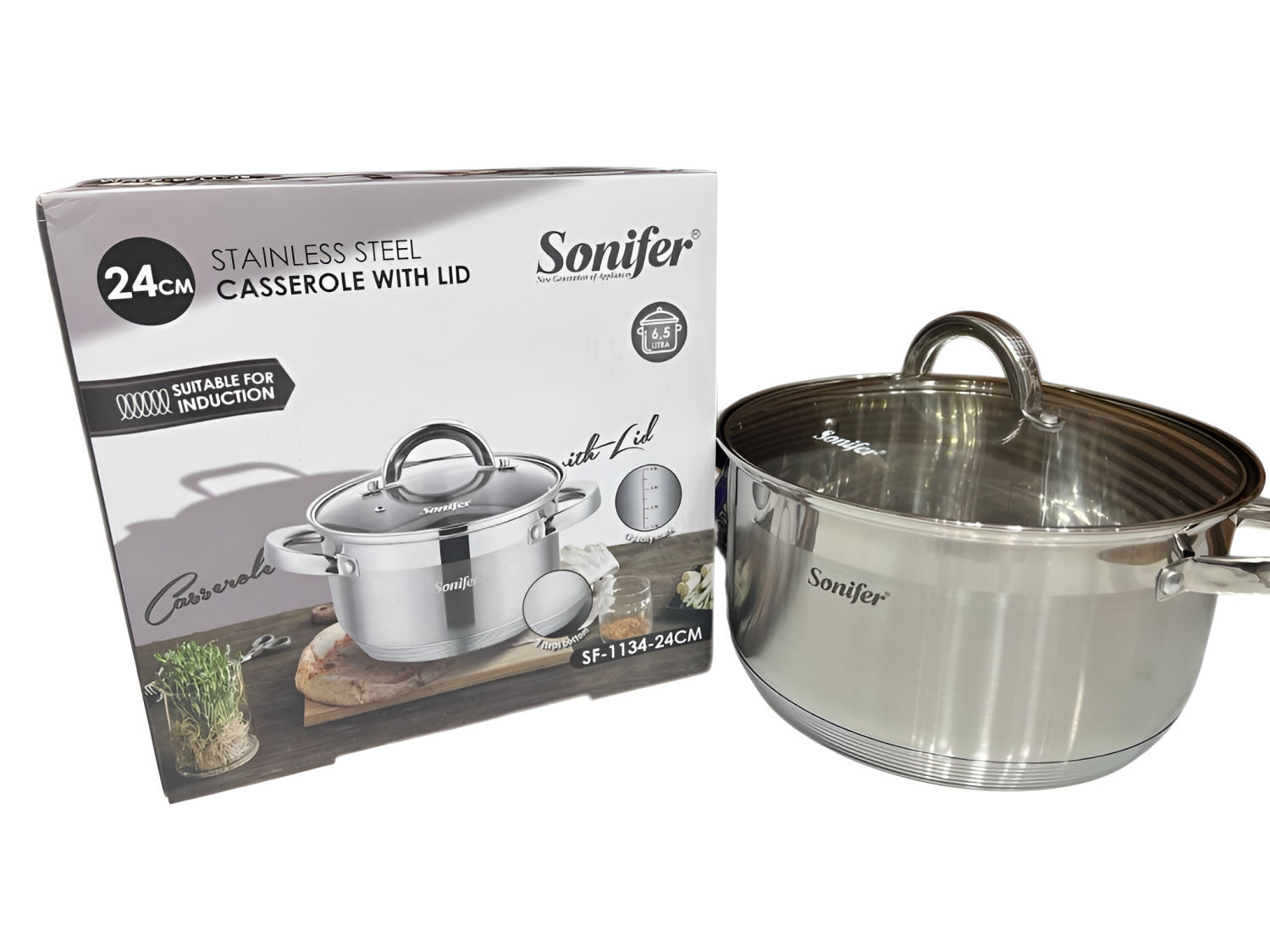 Sonifer Stainless Steel Casserole with Lid 24cm 6.5L