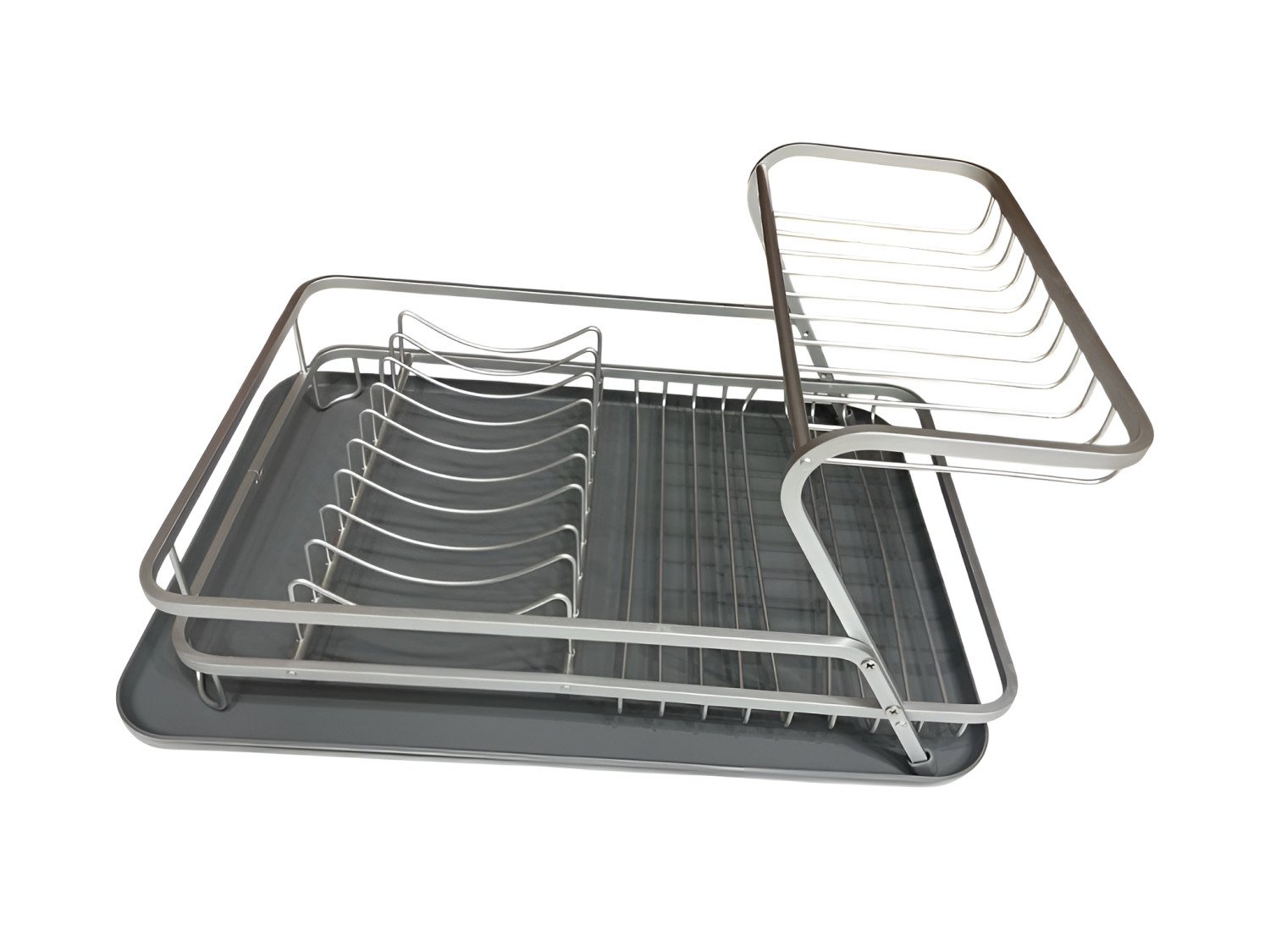 2-Tier Aluminum Dish Drying Rack with Drain Tray