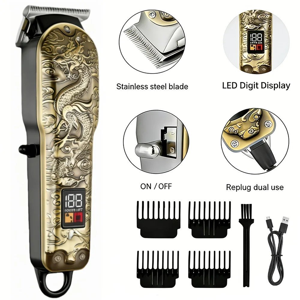 Cordless T-Blade Hair Clipper LT-809 Gold Dragon, 1200 mAh LED