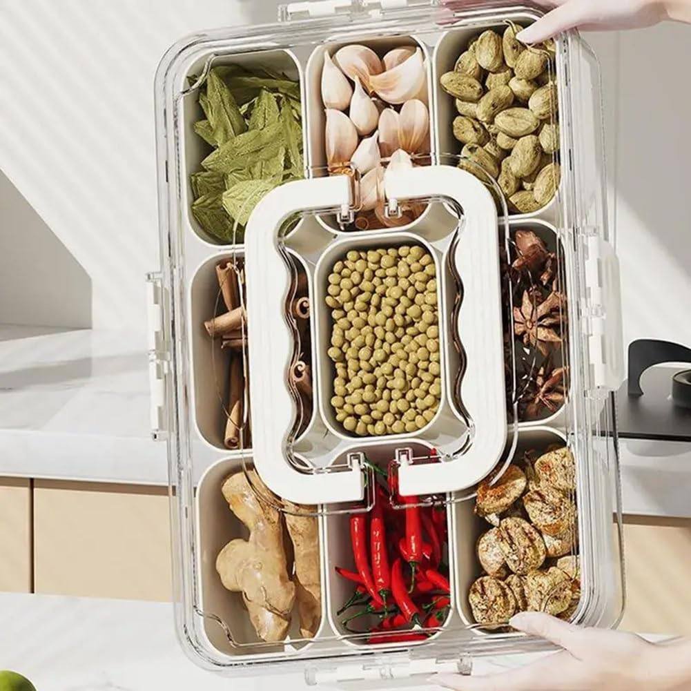 Ultimate 9-Compartment Food & Spice Organizer with Dual Integrated Handles