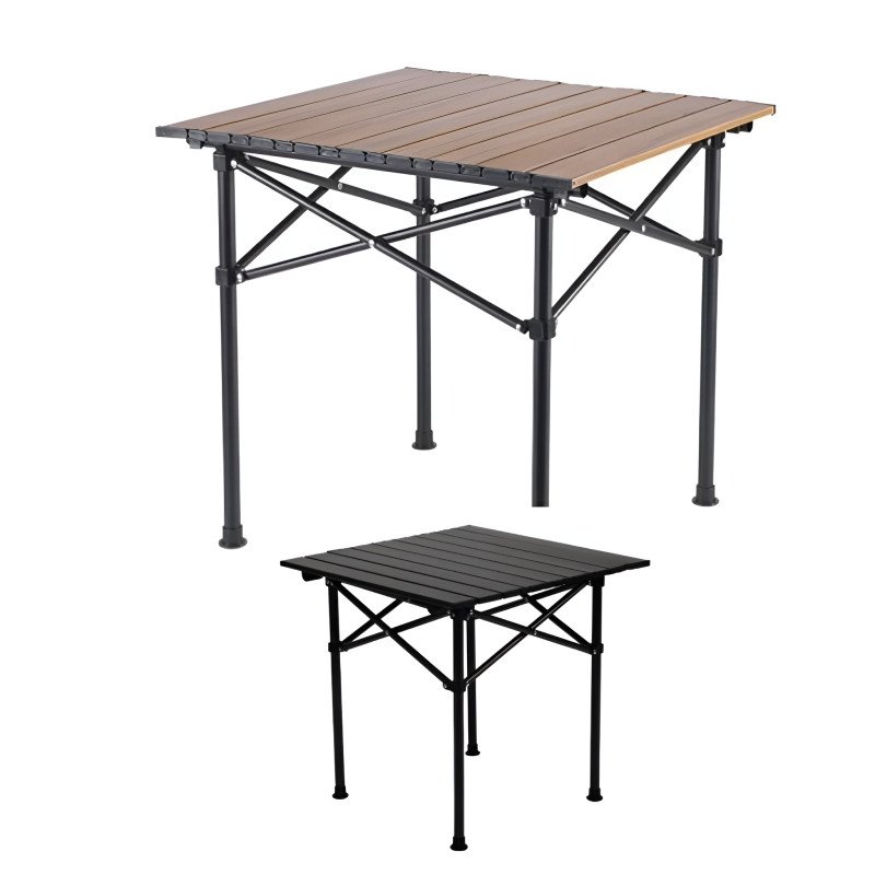 Portable Folding Aluminum Camping Table with Wood Grain Finish