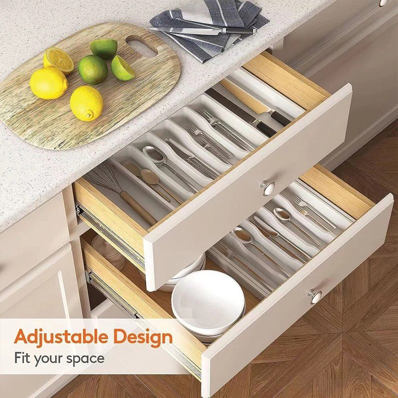 Expandable Cutlery Drawer Tray 29–47×36×5 cm, 8 Compartments