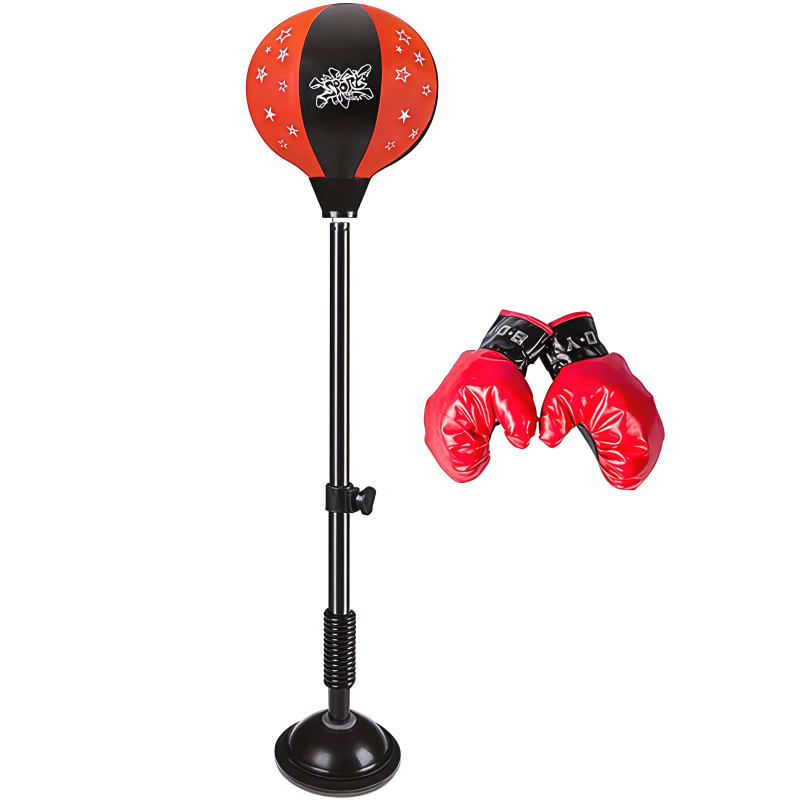 Adjustable Kids Boxing Set with Punching Ball and Gloves