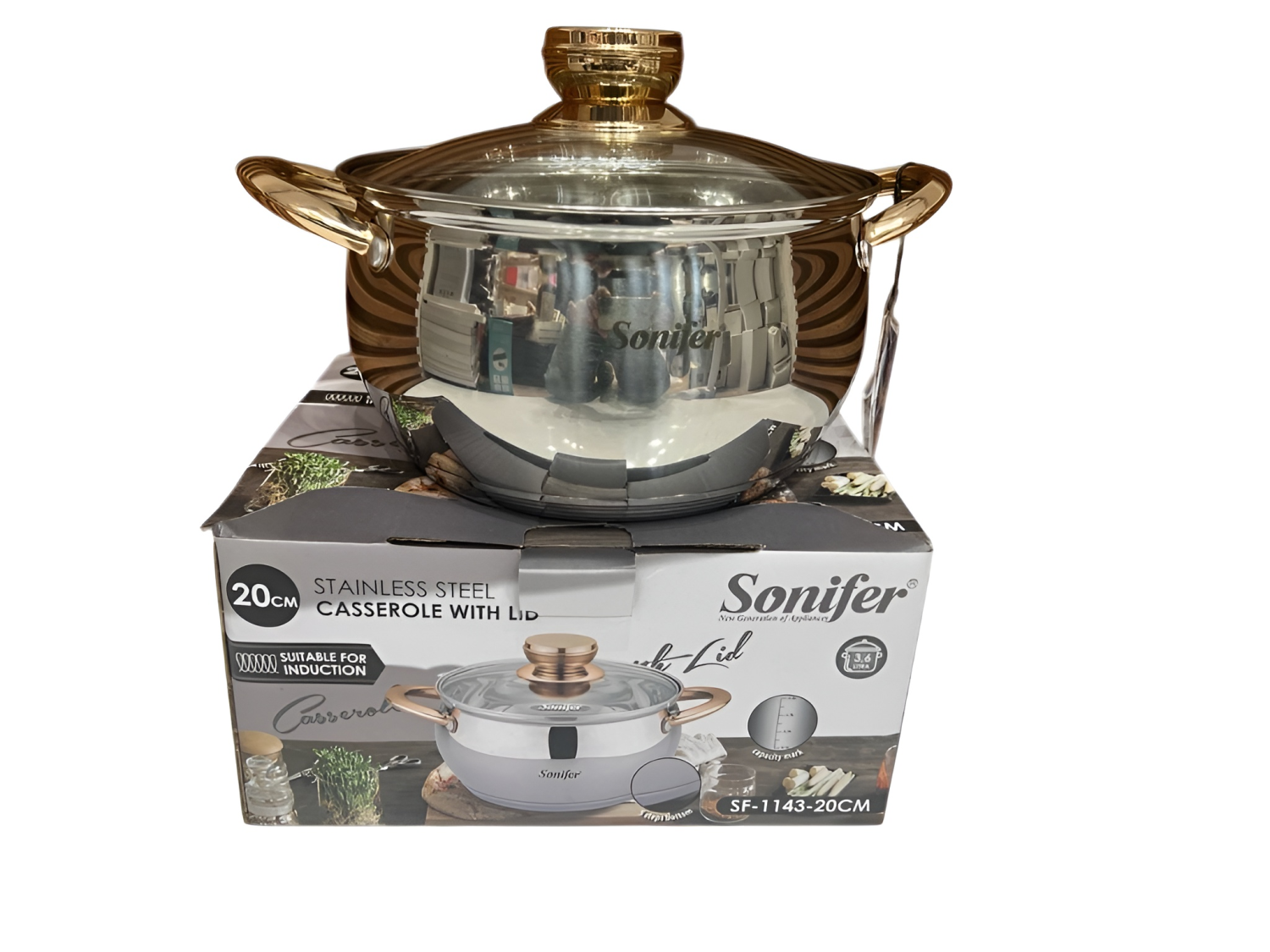 Stainless Steel Casserole with Gold Handles 3.6L