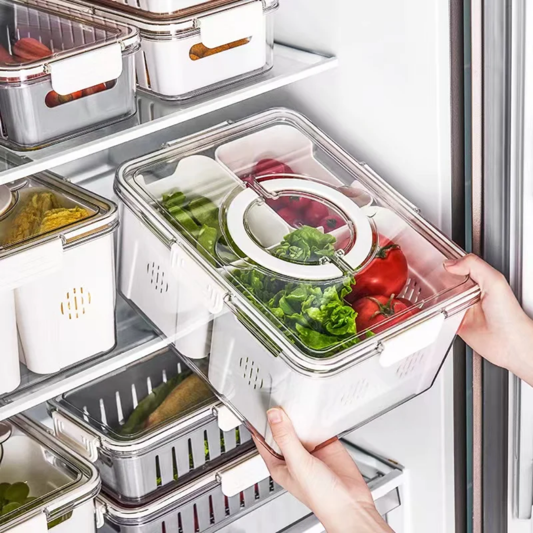 Multi-Compartment Fridge Organizer with Integrated Carry Handle