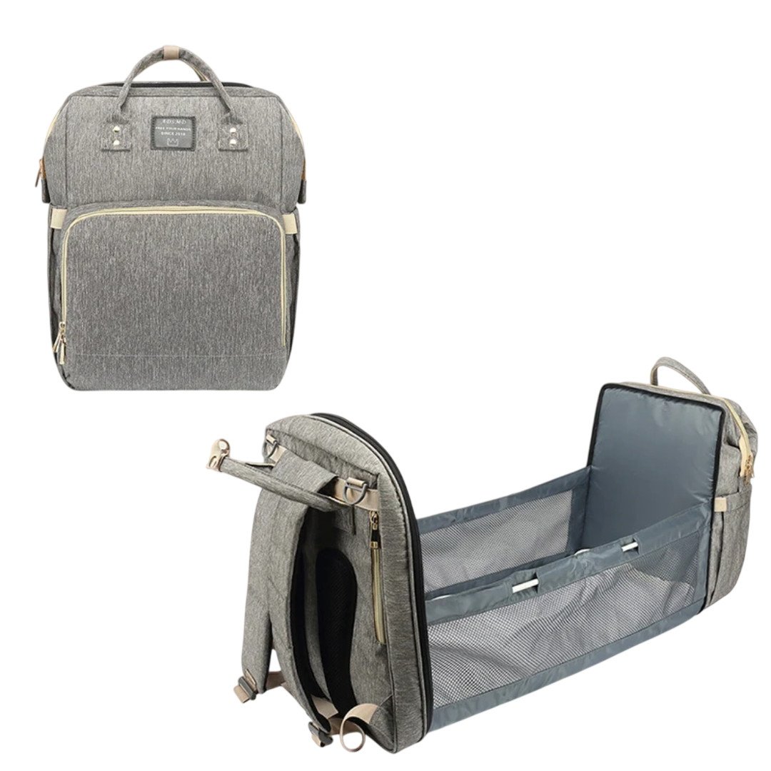 2-in-1 Multifunctional Diaper Bag Backpack with Foldable Travel Bassinet