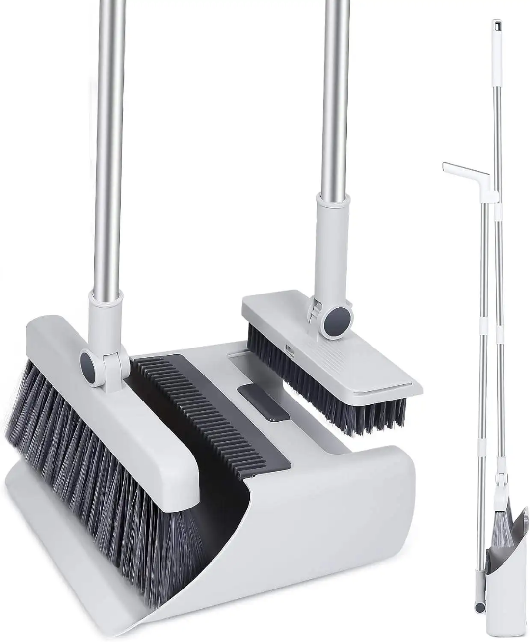 3-in-1 Space-Saving Broom and Dustpan Set with 180° Rotating Scrub Brush