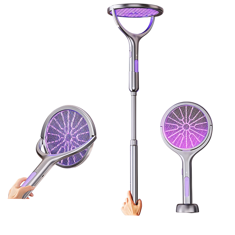 2-in-1 Electric Mosquito Swatter & Bug Zapper with 90° Rotating Head and Extendable Arm