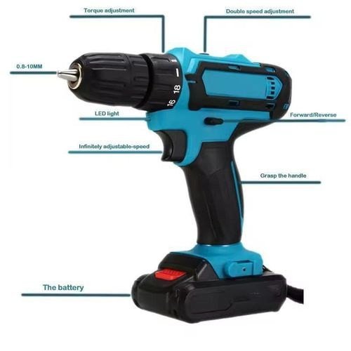 Cordless 2-Speed Drill Driver 10 mm Chuck with LED Light