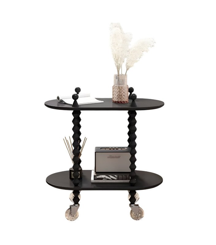 Modern 2-Tier Mobile Side Table and Serving Cart with Geometric Legs