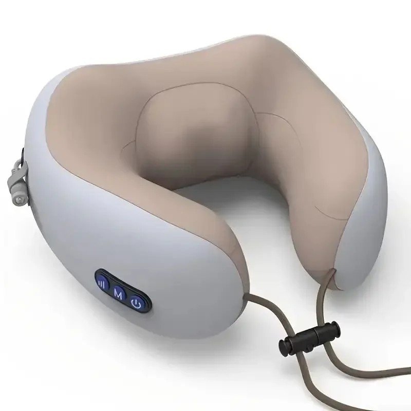 U-Shaped Electric Neck Massager Pillow with Heat, Grey and Beige