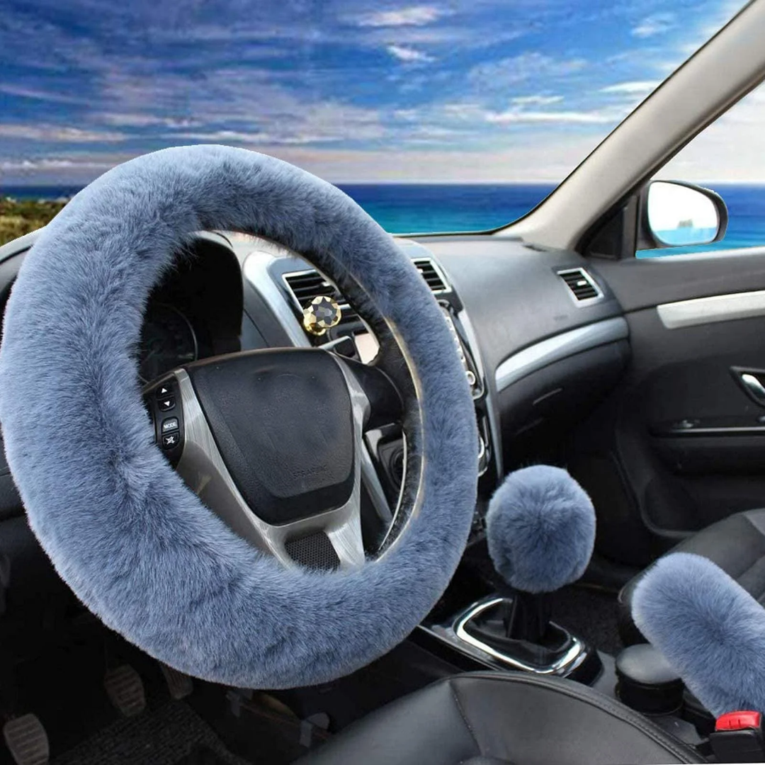 3-Piece Luxury Faux Fur Car Interior Accessory Set