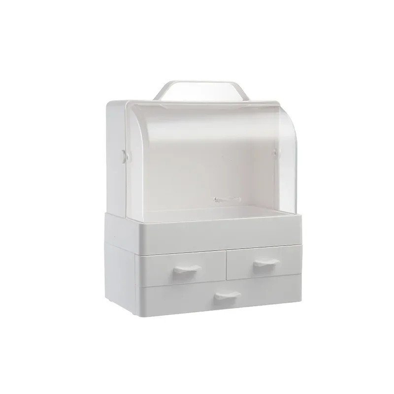 Dustproof Makeup Organizer with Clear Lid, Handle and Drawers