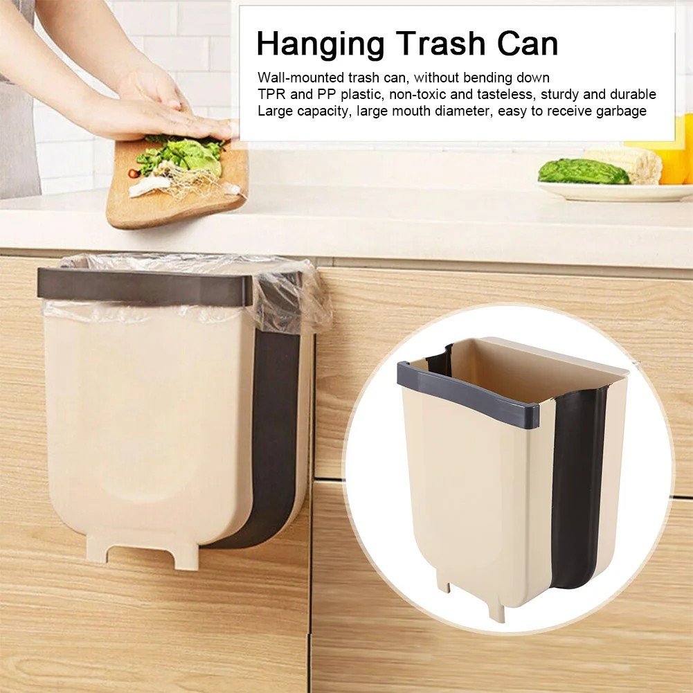 Hanging Foldable Kitchen Bin 25×29×15 cm, Beige and Grey