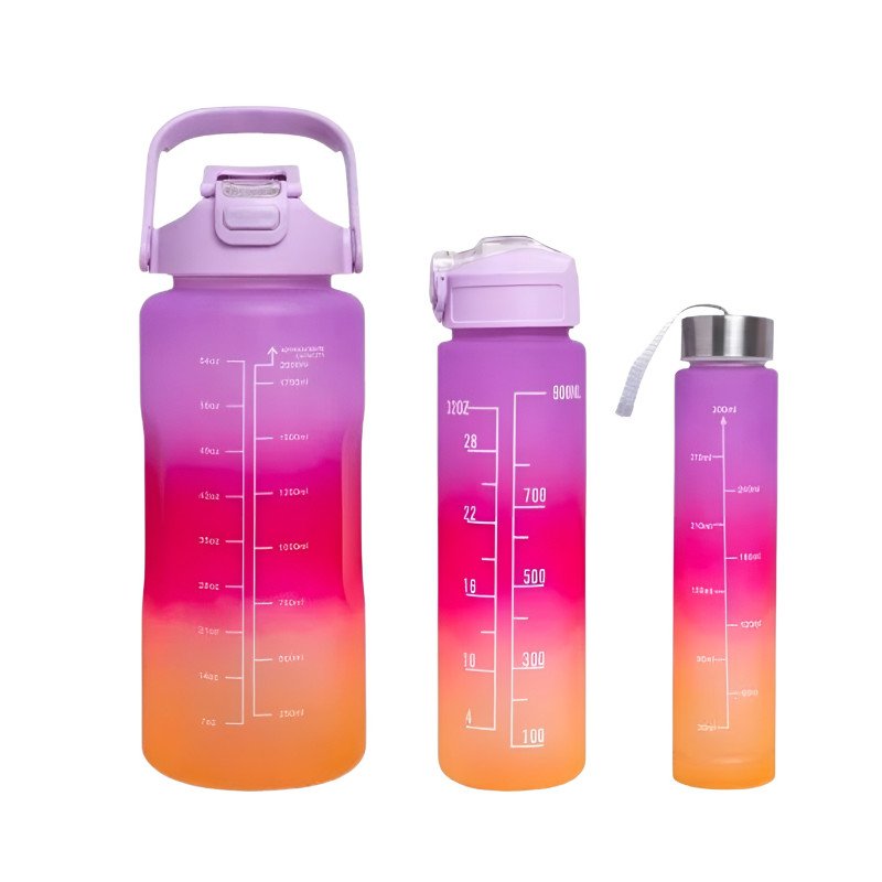 3-in-1 Motivational Water Bottle Set with Time Marker