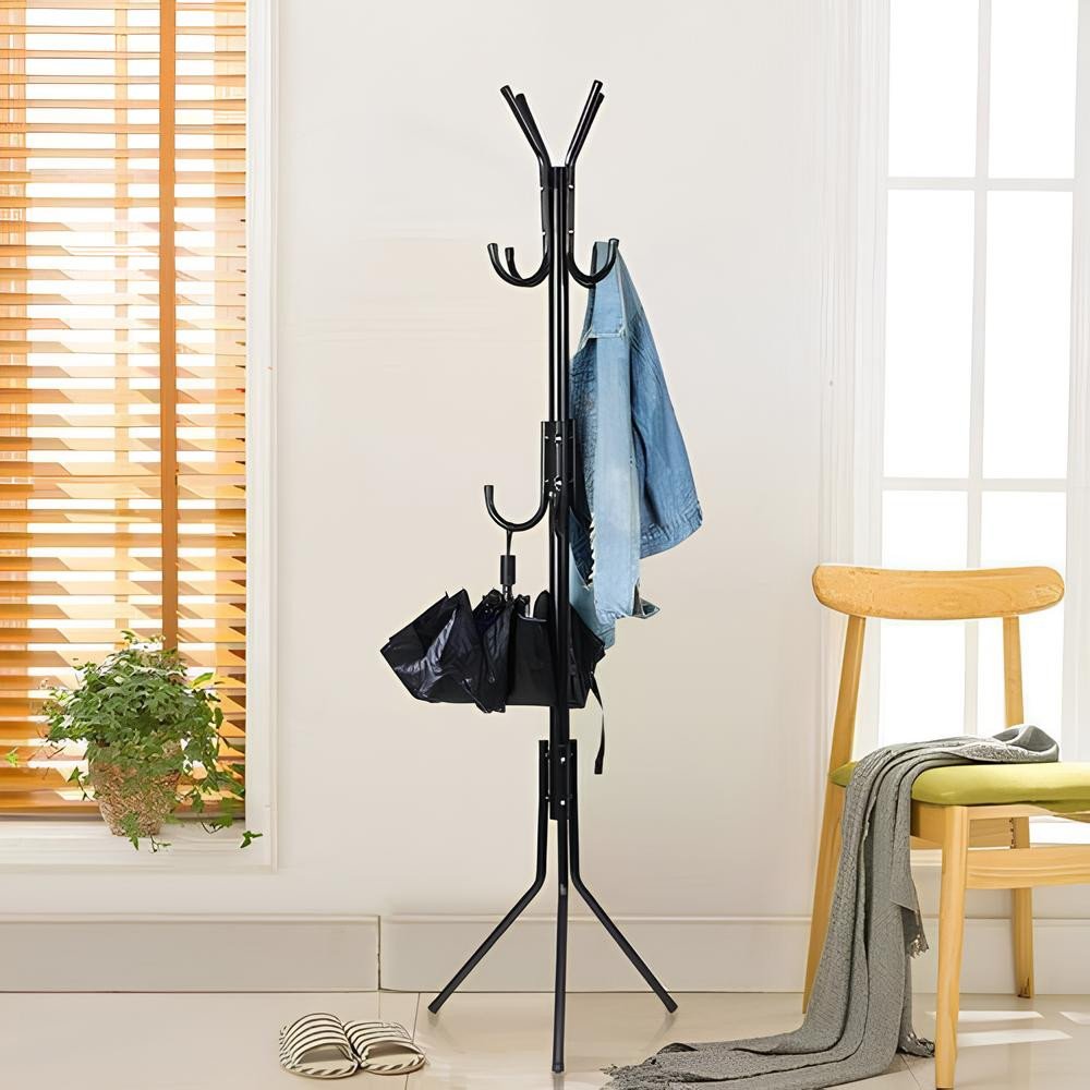 Heavy-Duty Multi-Hook Metal Standing Coat & Hat Rack