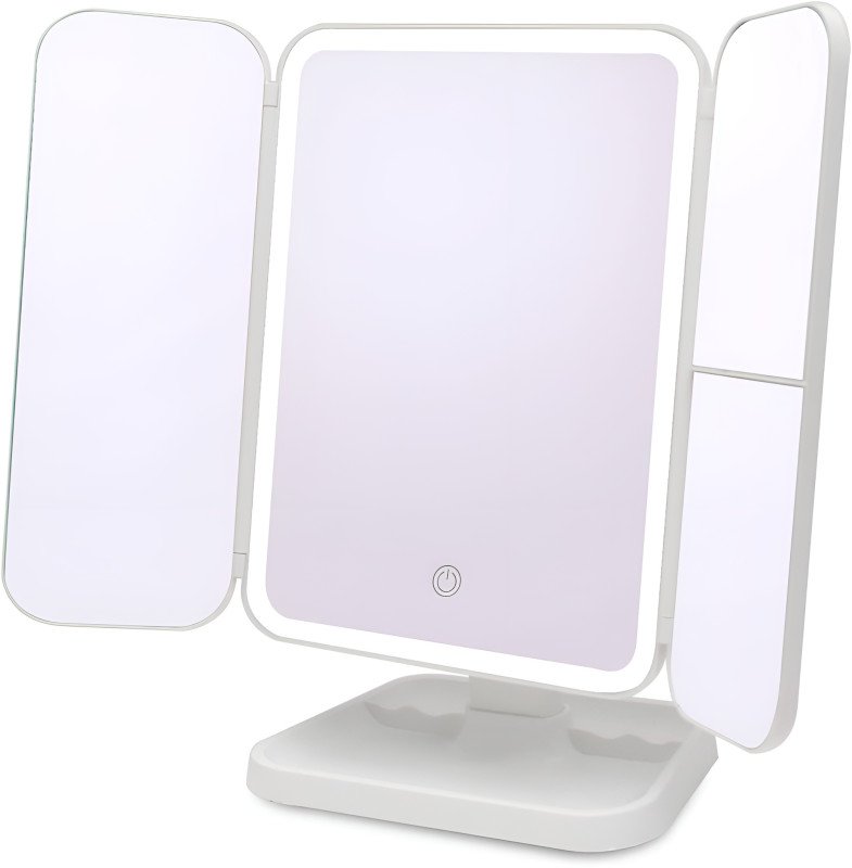 Tri-Fold LED Lighted Makeup Mirror with Touch Sensor & 1x/2x/3x Magnification