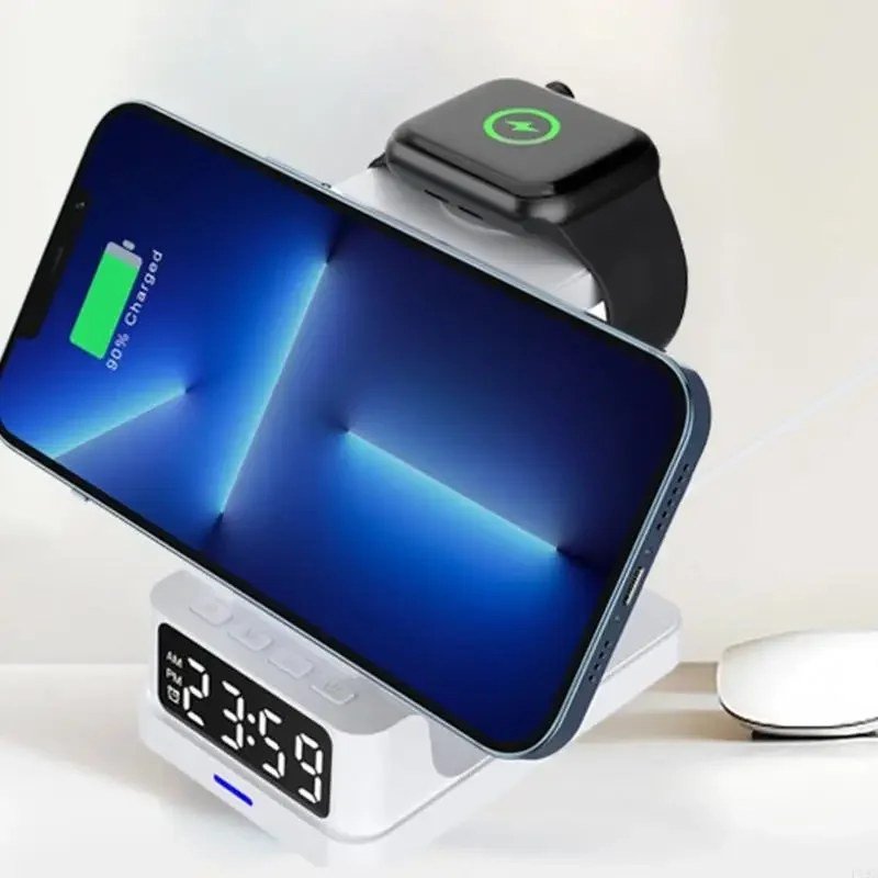 15W 3-in-1 Wireless Charging Stand with Digital Clock (White or Black)