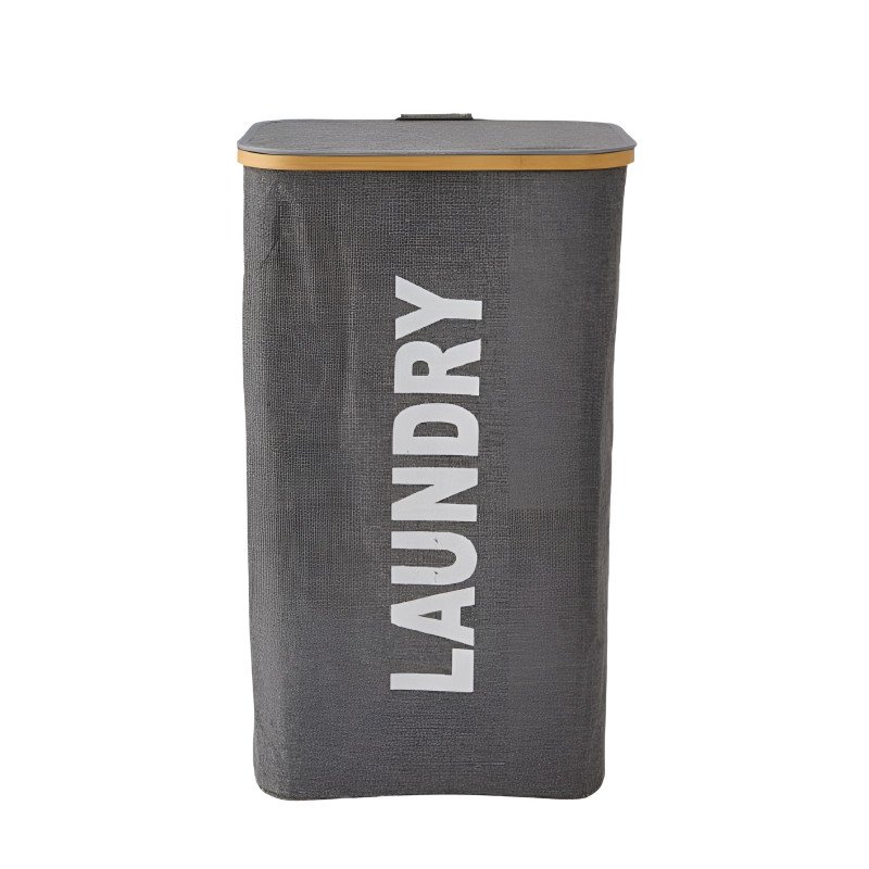 Foldable Fabric Laundry Basket with Bamboo Rim