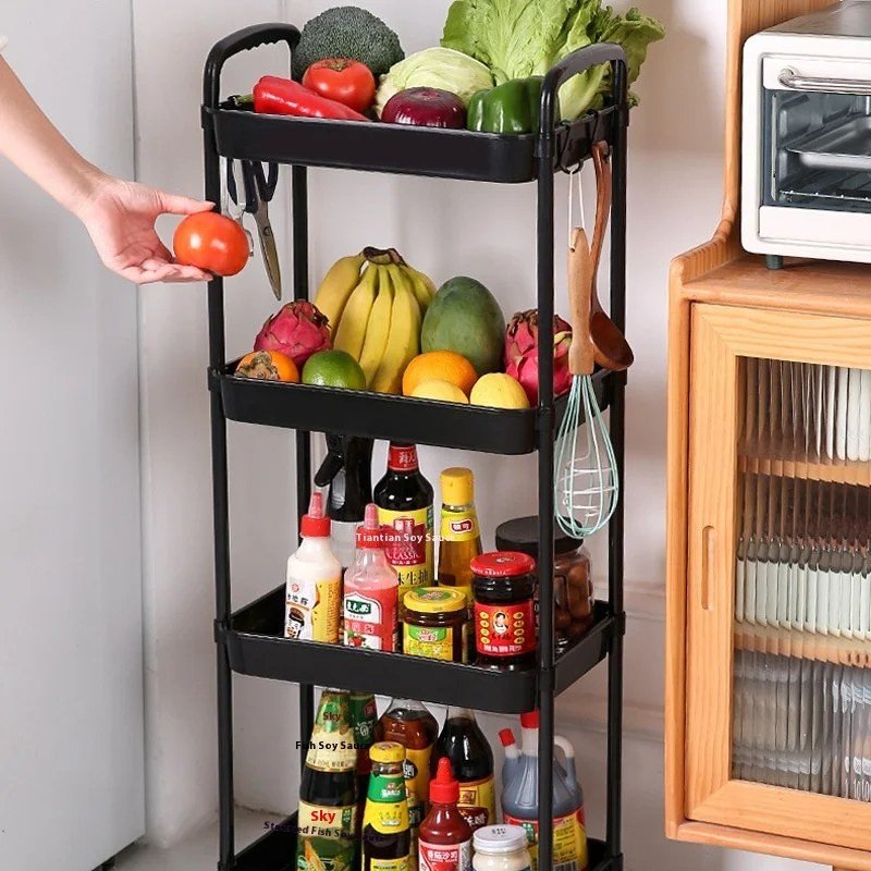 Rolling PP Storage Cart, 3-Tier ~87.5 cm or 4-Tier ~92 cm