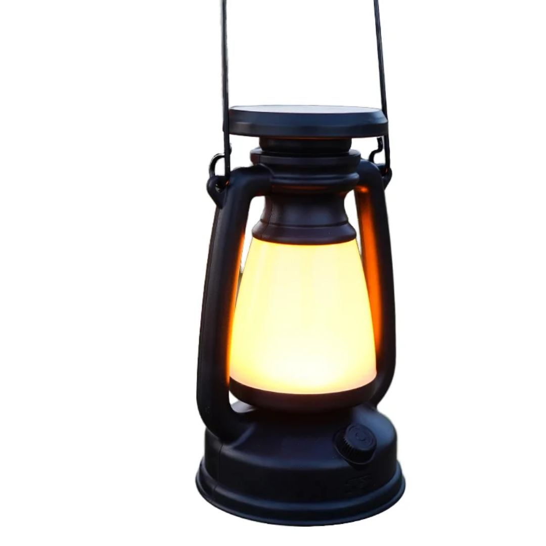 Retro LED Camping Lantern Solar & Type-C Rechargeable