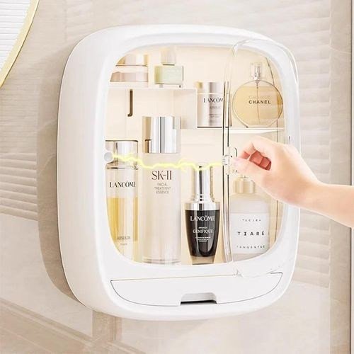 Wall Makeup Cabinet 34×27×10.5 cm with Clear Door and Bottom Drawer
