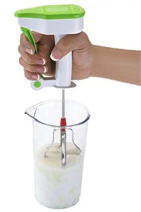 Manual Rotary Hand Mixer, White and Lime, Twin Steel Beaters