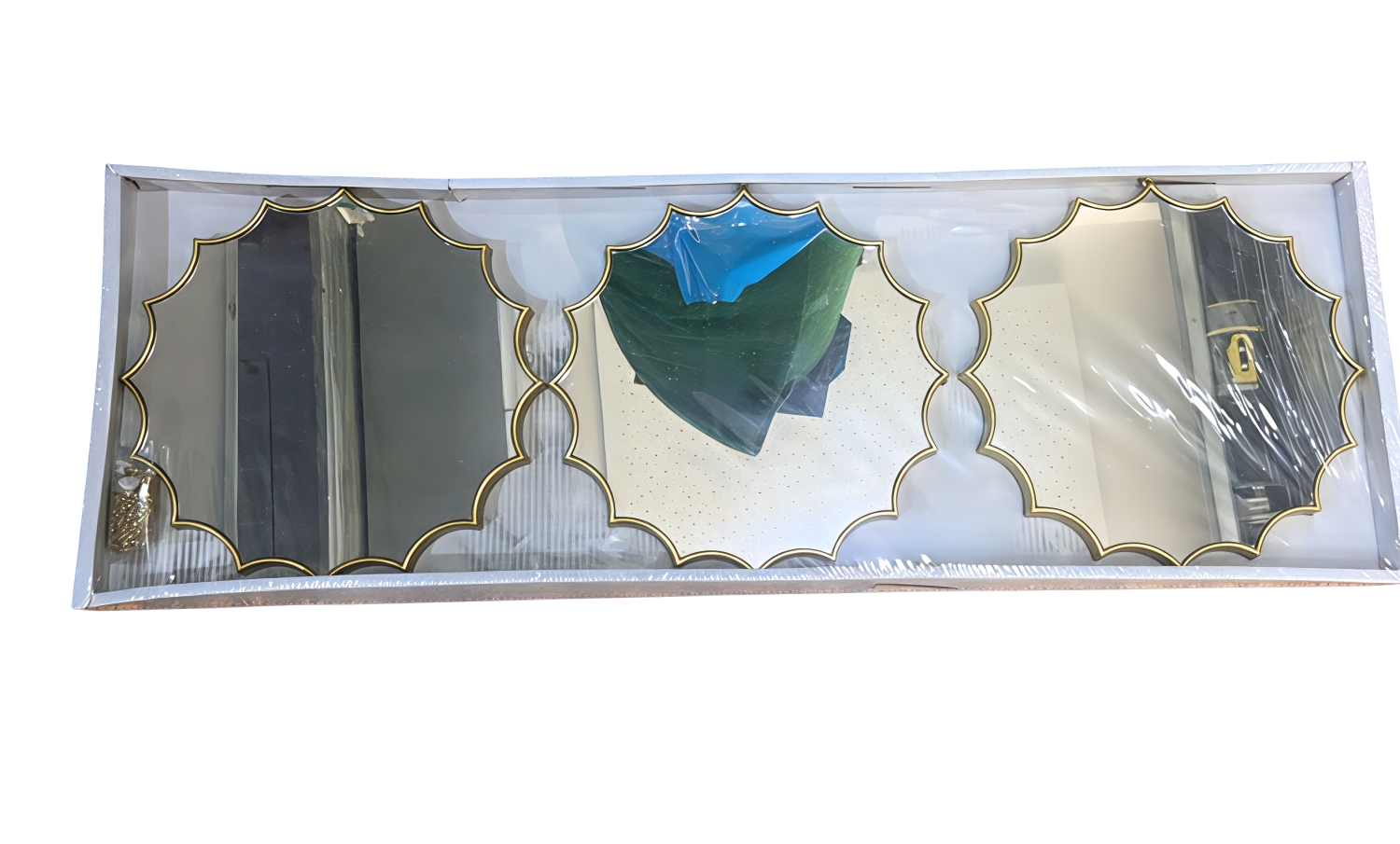 Set of 3 Decorative Golden Starburst Wall Mirrors